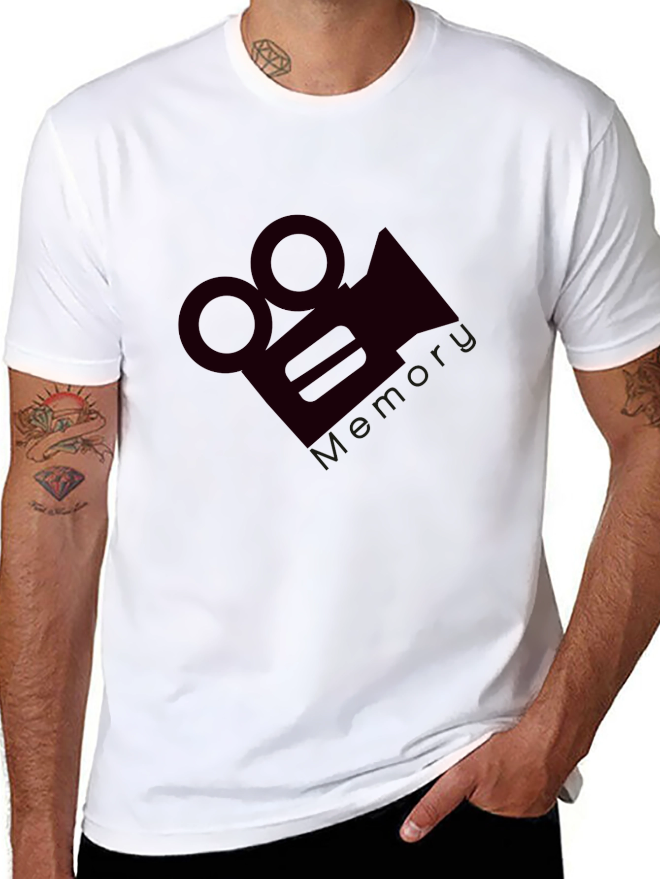 Mens Black Graphic Tee - Vintage Camera Design