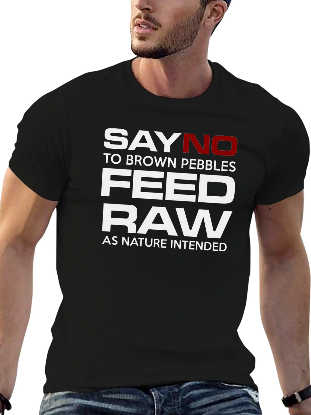 Say No Brown Pebbles Feed Raw Black T-Shirt