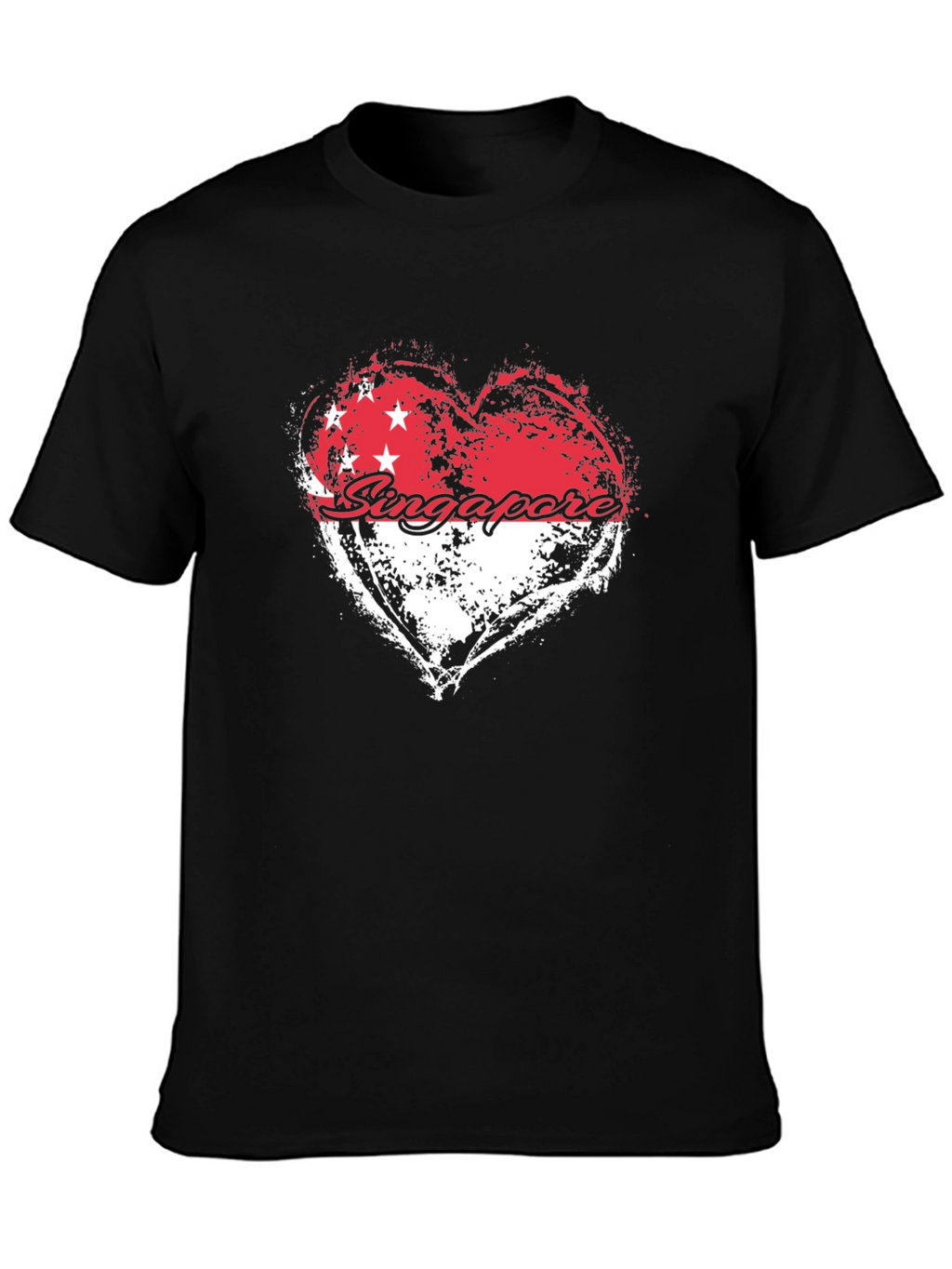 Singapore Flag Heart Graphic Black T-Shirt