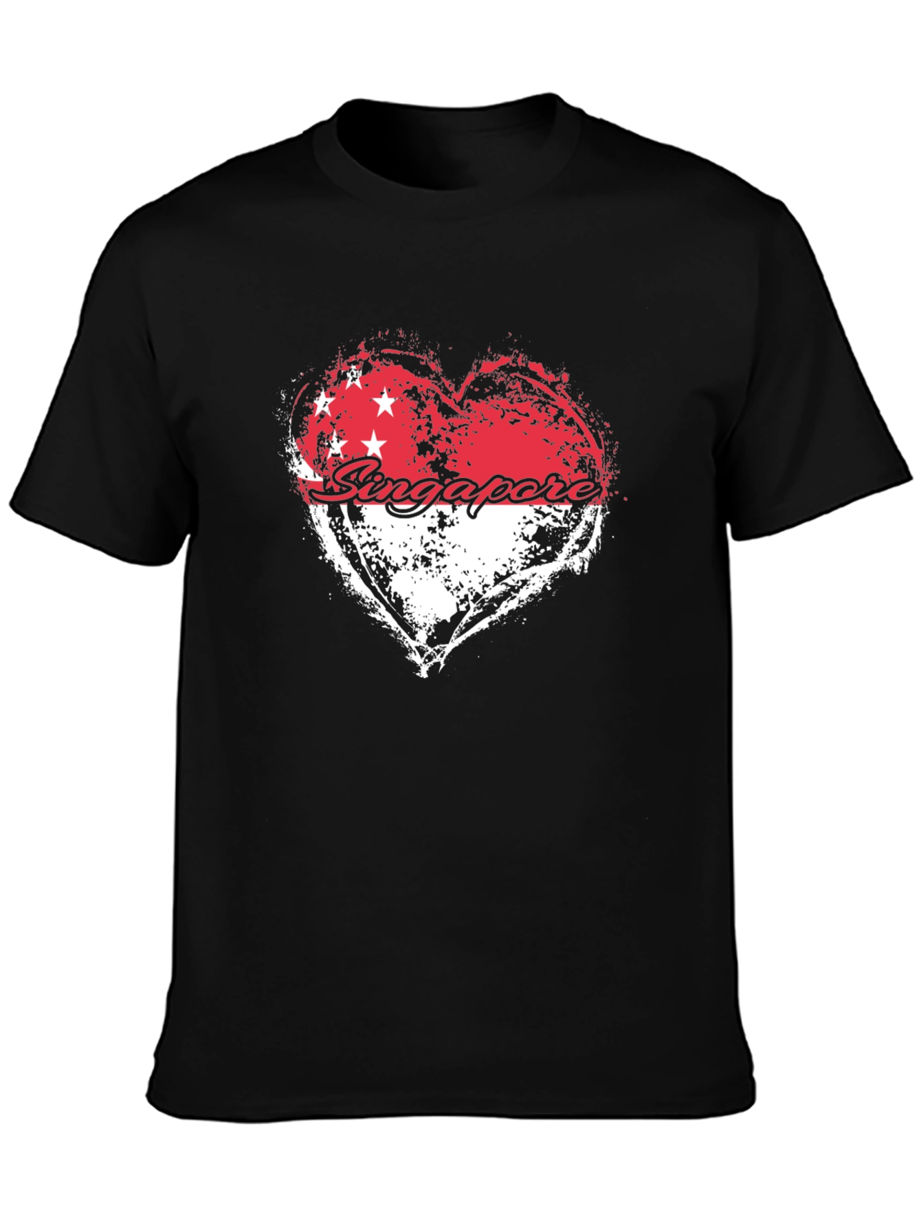 Singapore Flag Heart Graphic Black T-Shirt