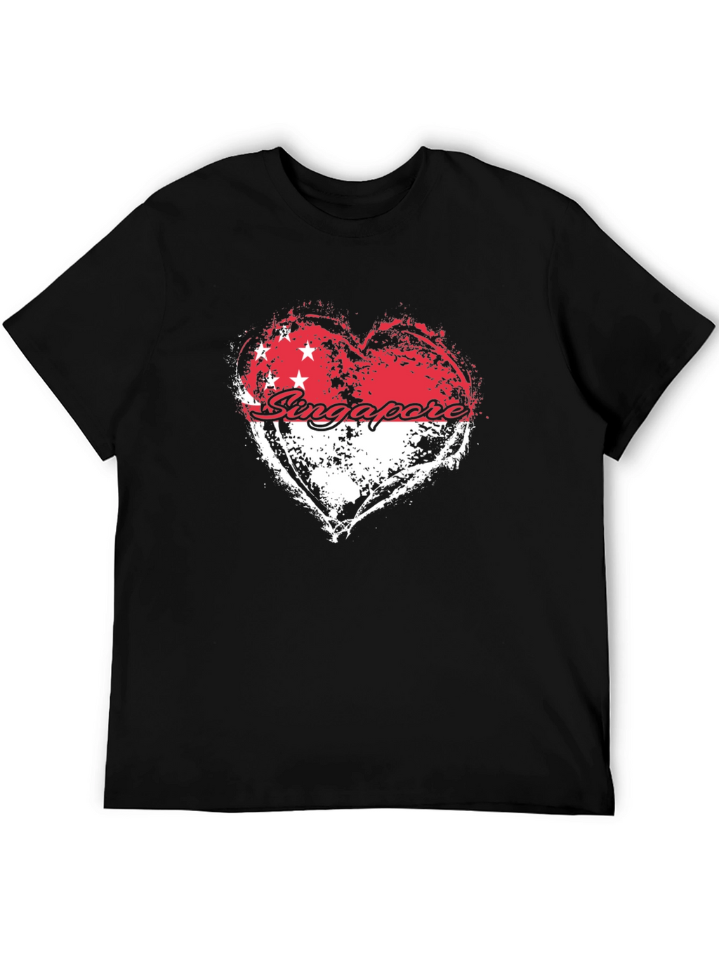 Singapore Flag Heart Graphic Black T-Shirt