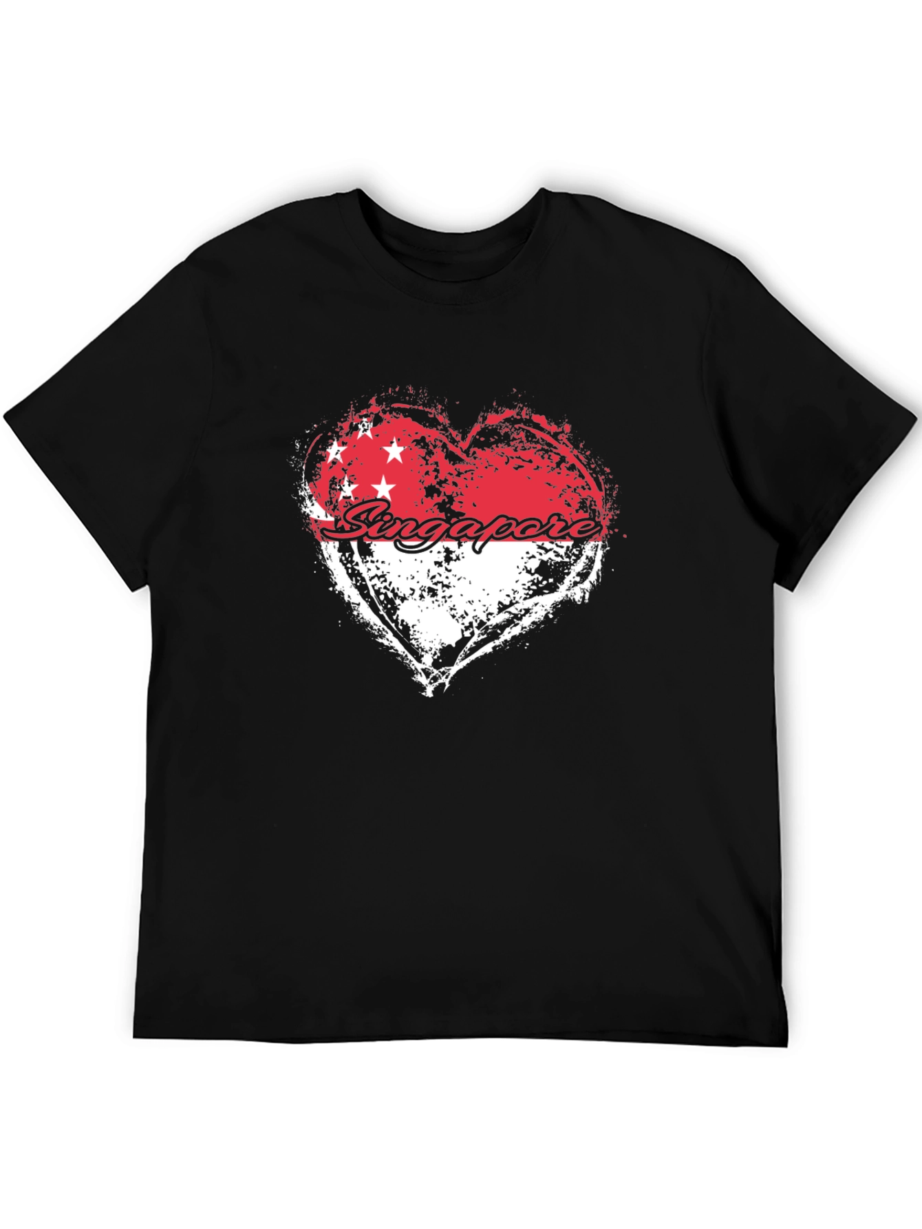 Singapore Flag Heart Graphic Black T-Shirt