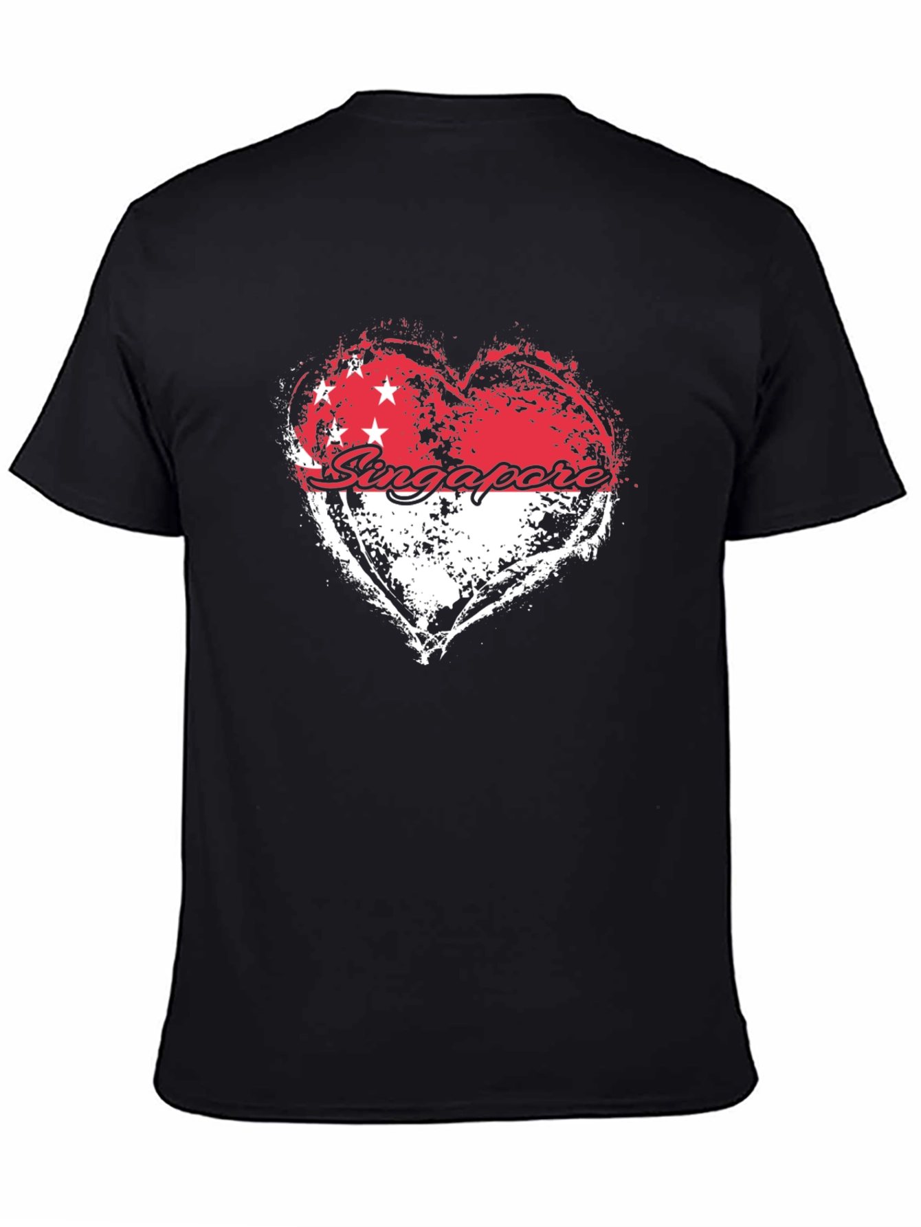 Singapore Flag Heart Graphic Black T-Shirt