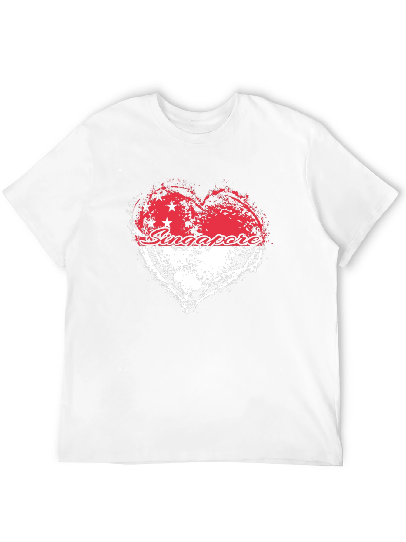 Singapore Flag Heart Graphic Black T-Shirt