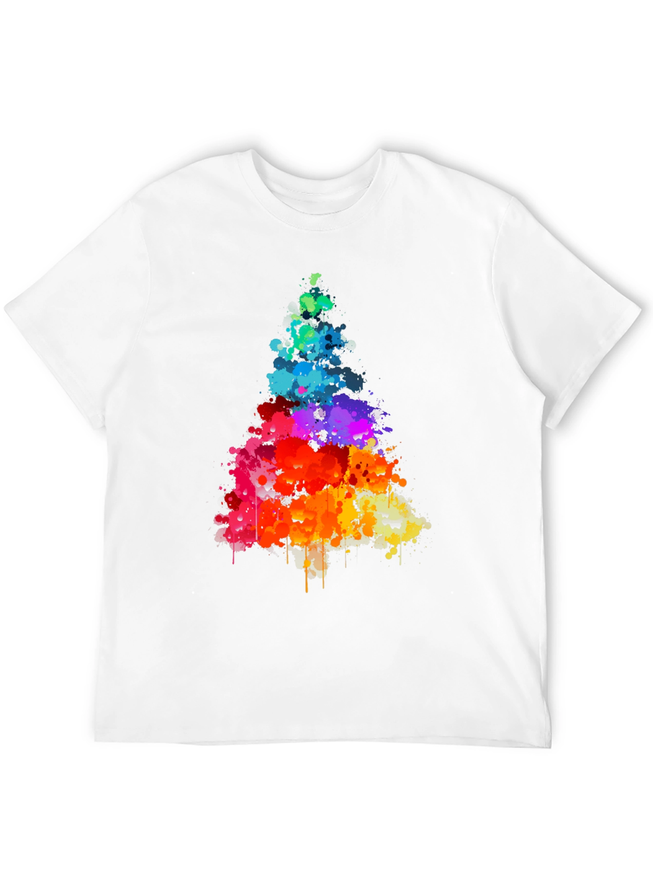 Rainbow Splatter Tree Graphic Tee - Black Cotton Shirt