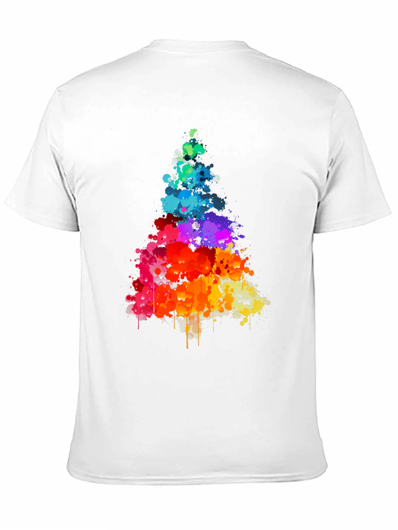 Rainbow Splatter Tree Graphic Tee - Black Cotton Shirt