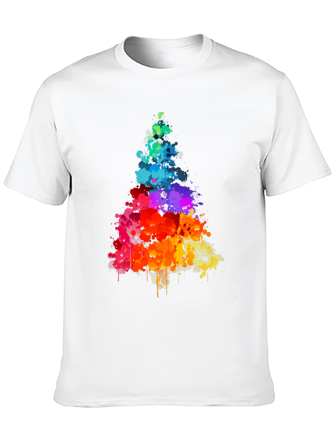 Rainbow Splatter Tree Graphic Tee - Black Cotton Shirt