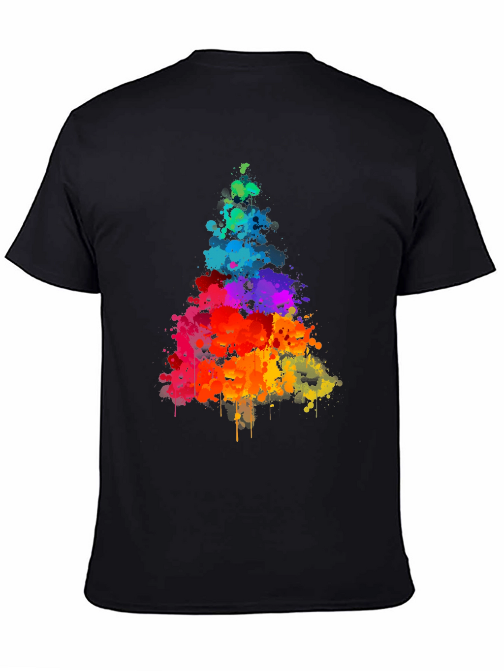 Rainbow Splatter Tree Graphic Tee - Black Cotton Shirt