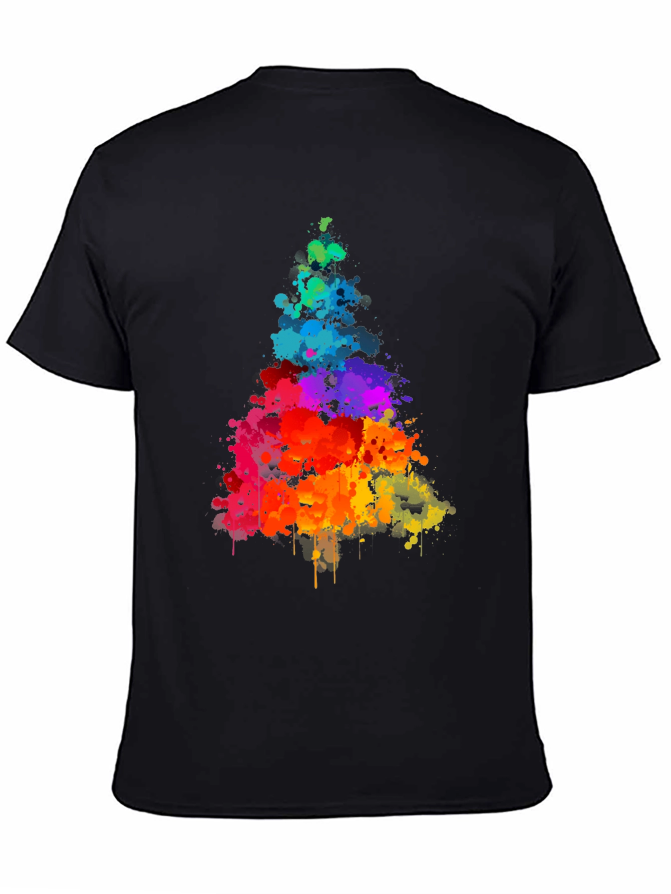 Rainbow Splatter Tree Graphic Tee - Black Cotton Shirt