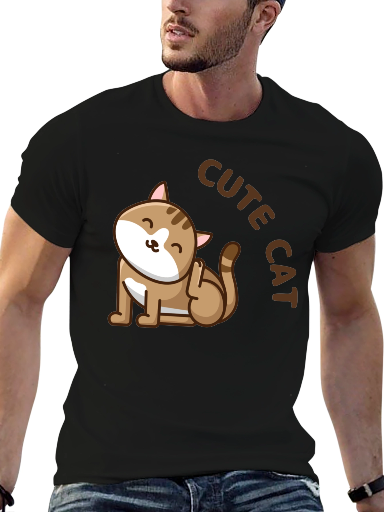 Cute Cat Graphic T-Shirt - Unisex Black Tee