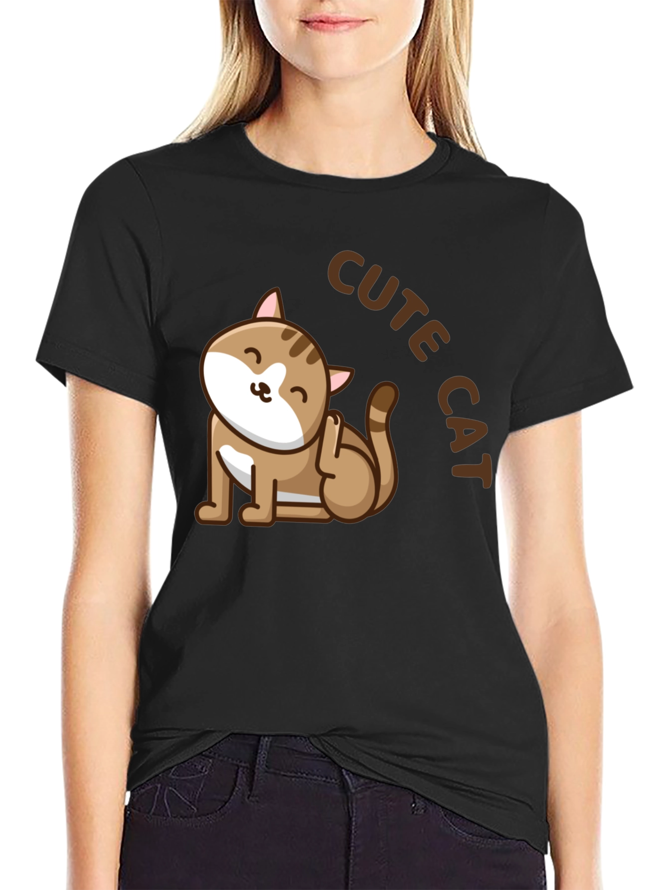 Cute Cat Graphic T-Shirt - Unisex Black Tee