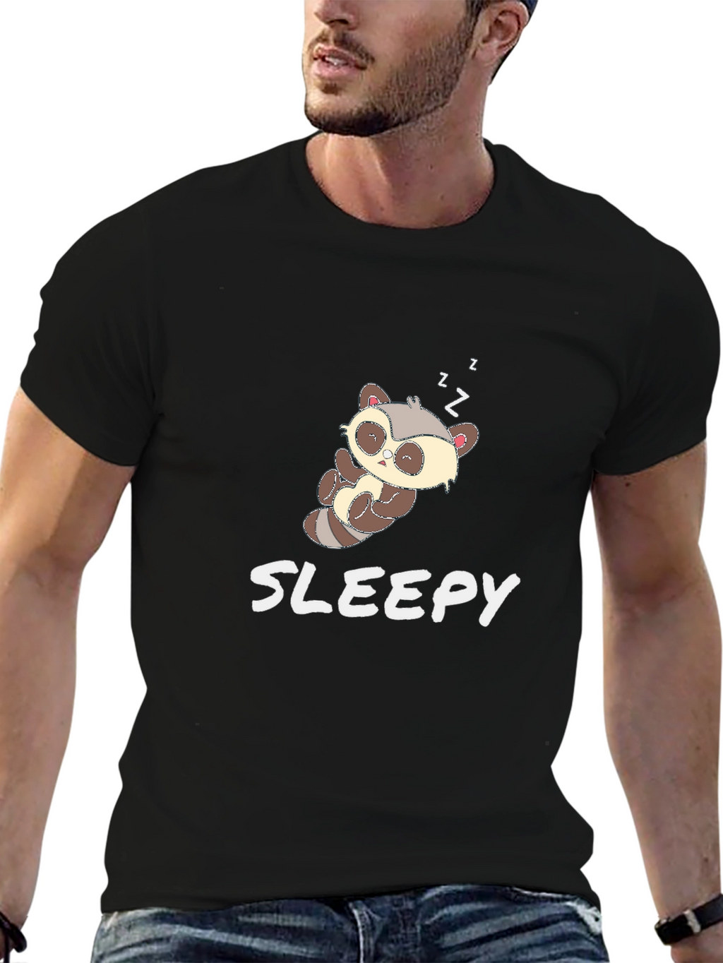 Cute Sloth Sleepy Black T-Shirt