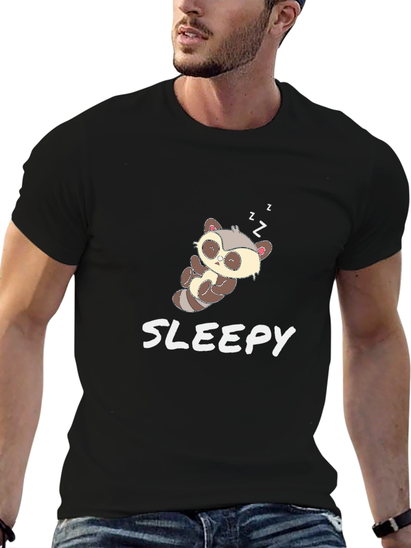 Cute Sloth Sleepy Black T-Shirt