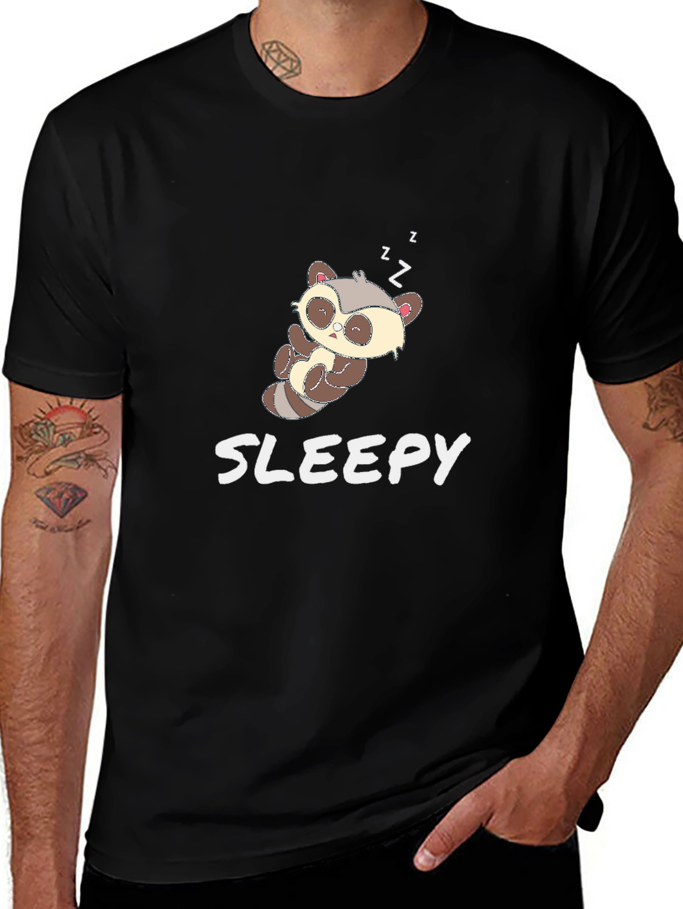 Cute Sloth Sleepy Black T-Shirt