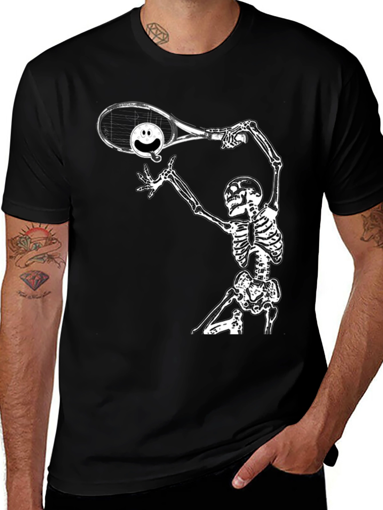 Humorous Skeleton Tennis T-Shirt