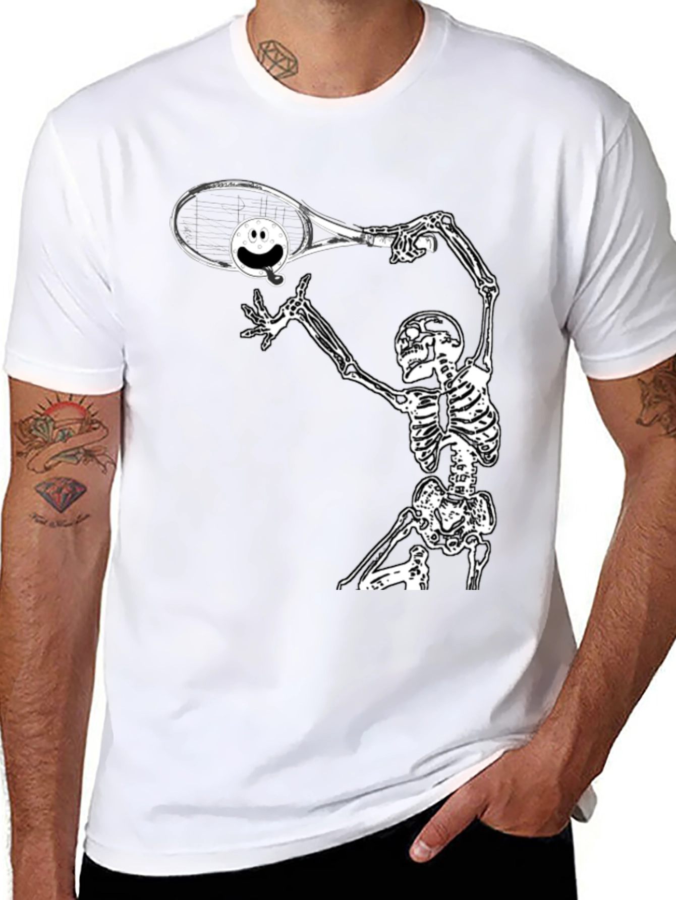 Humorous Skeleton Tennis T-Shirt