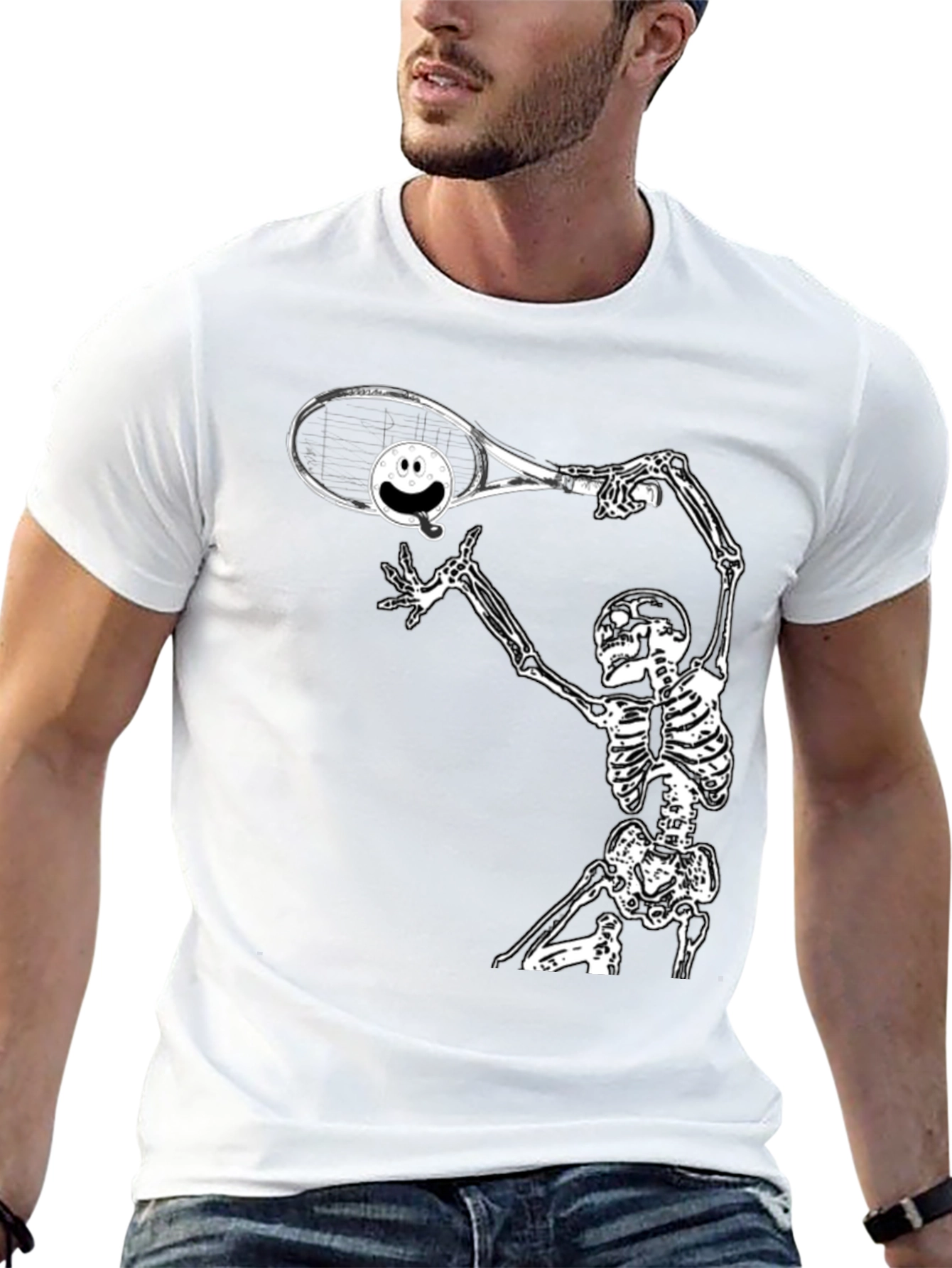 Humorous Skeleton Tennis T-Shirt