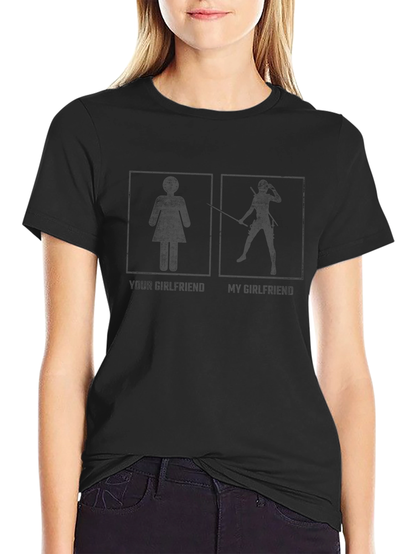 Funny Your Girlfriend vs My Girlfriend Black T-Shirt