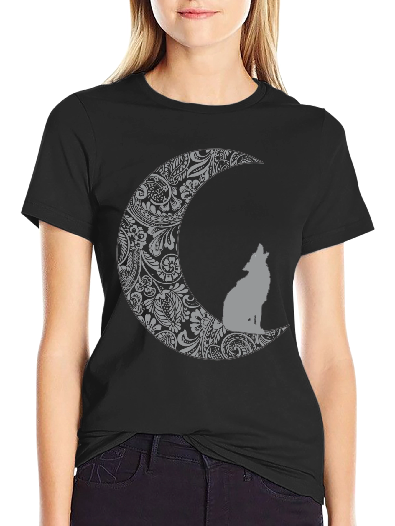 Wolf Moon Graphic Tee - Black Cotton Comfort