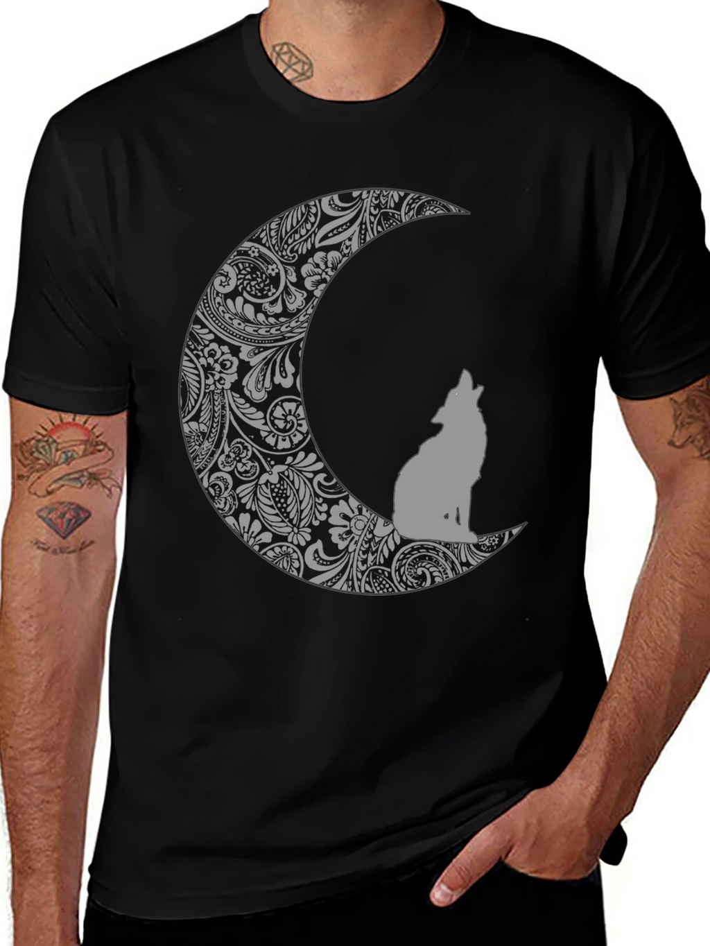 Wolf Moon Graphic Tee - Black Cotton Comfort