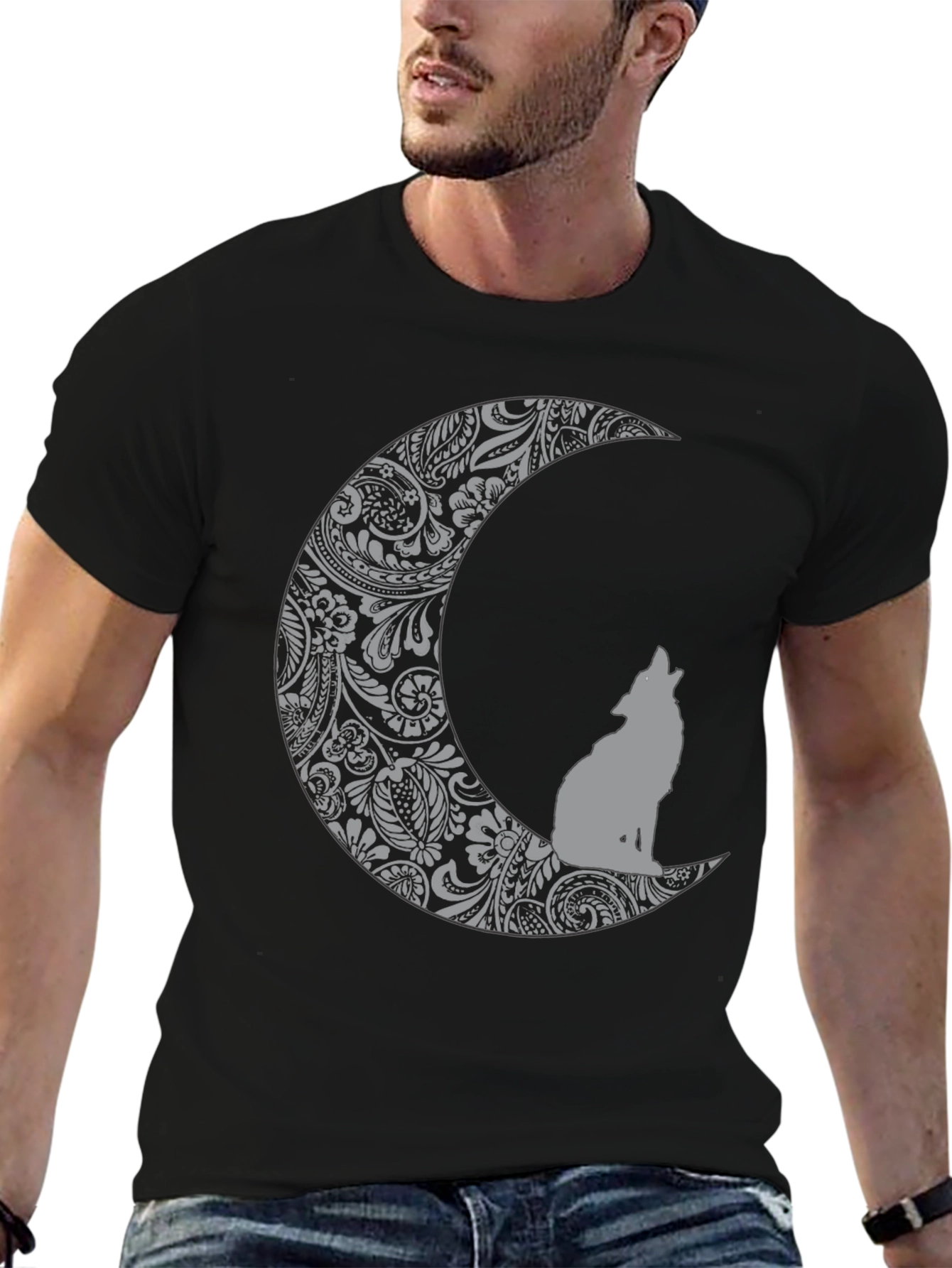 Wolf Moon Graphic Tee - Black Cotton Comfort