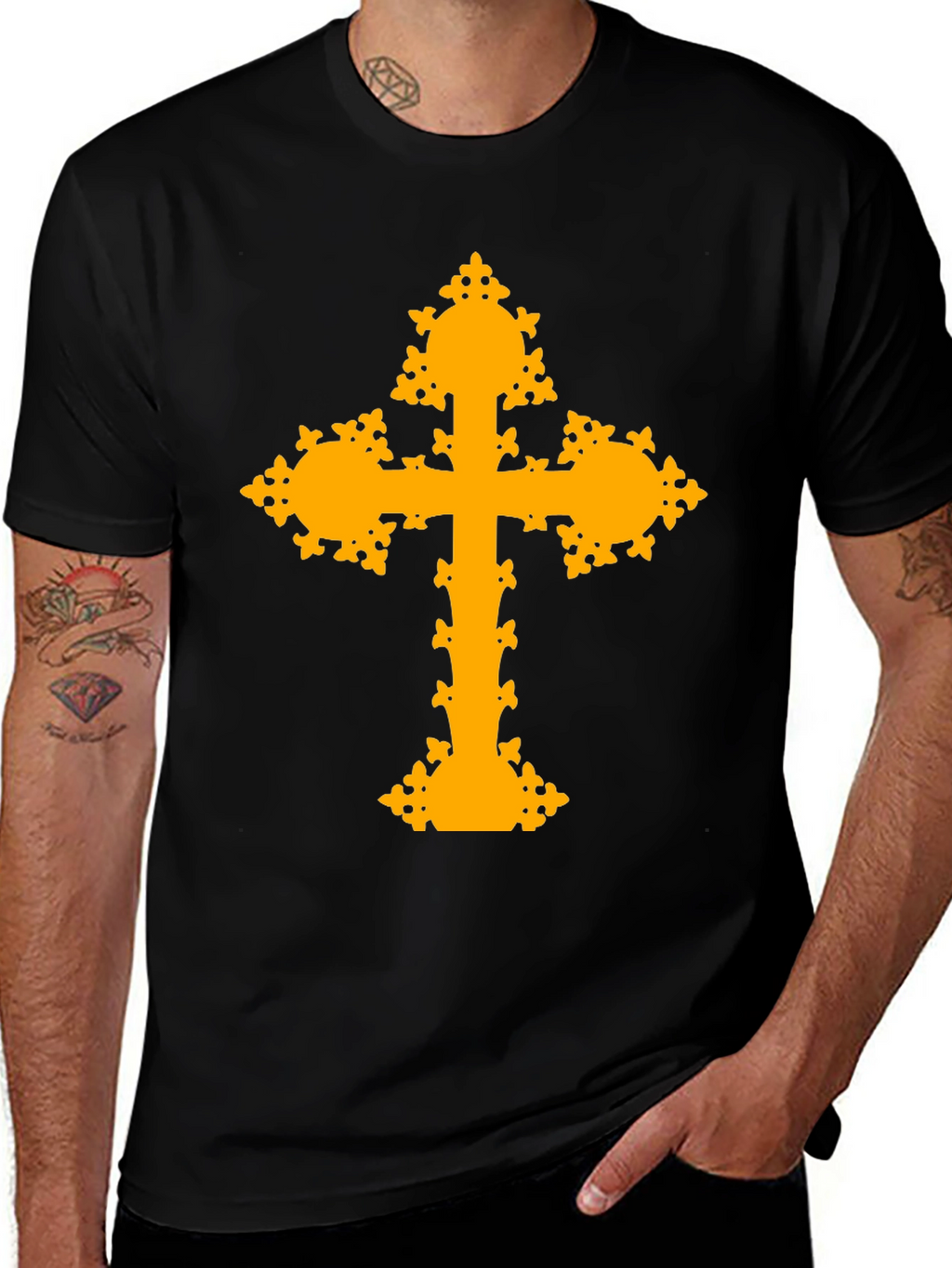 Ornate Cross Graphic T-Shirt - Black
