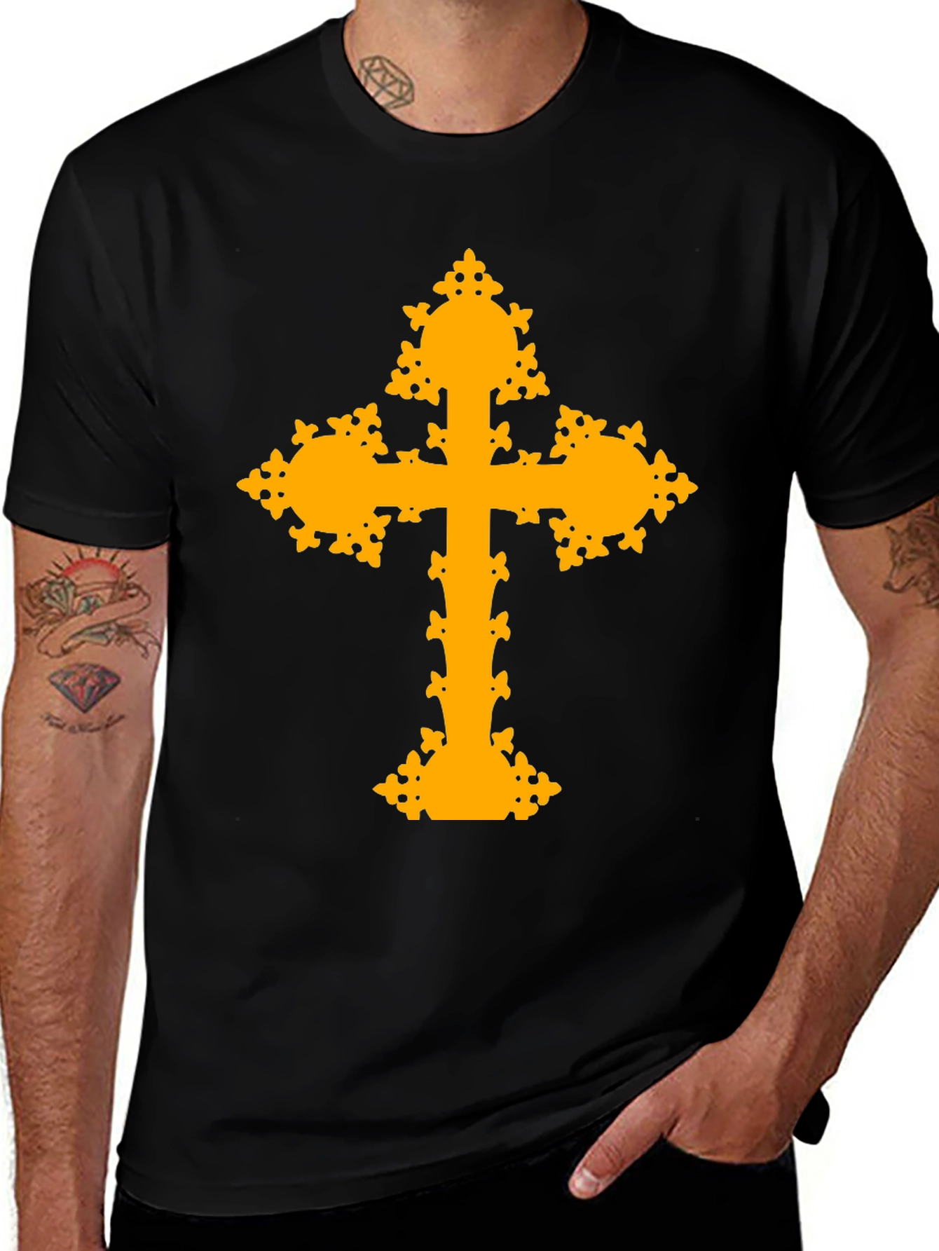 Ornate Cross Graphic T-Shirt - Black