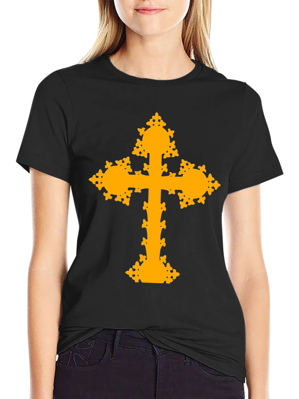 Ornate Cross Graphic T-Shirt - Black