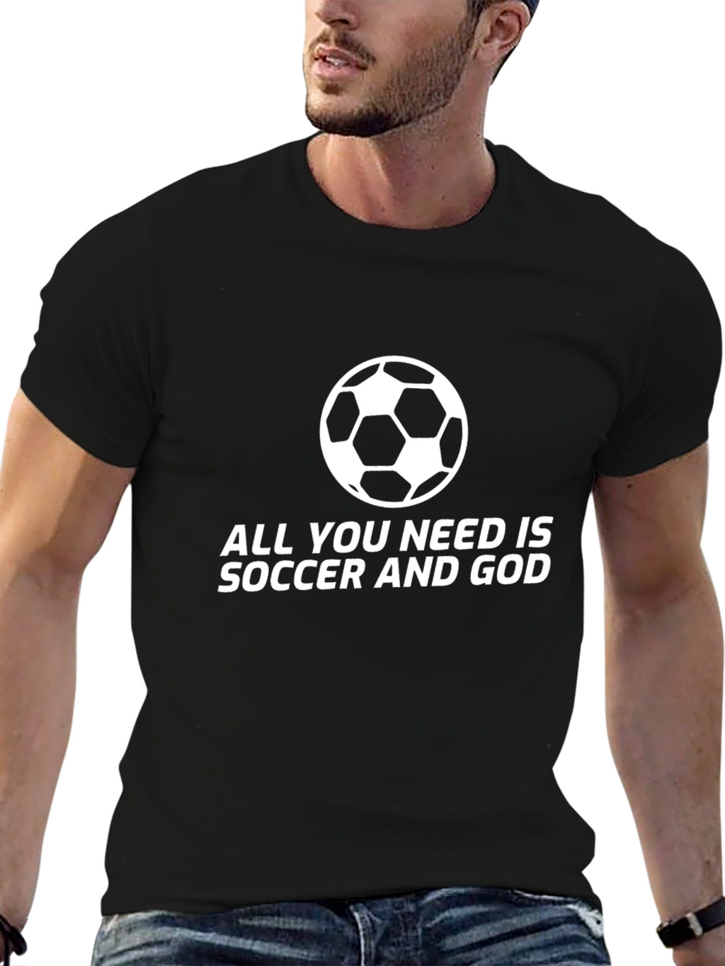 Soccer and God T-Shirt - Black Crew Neck