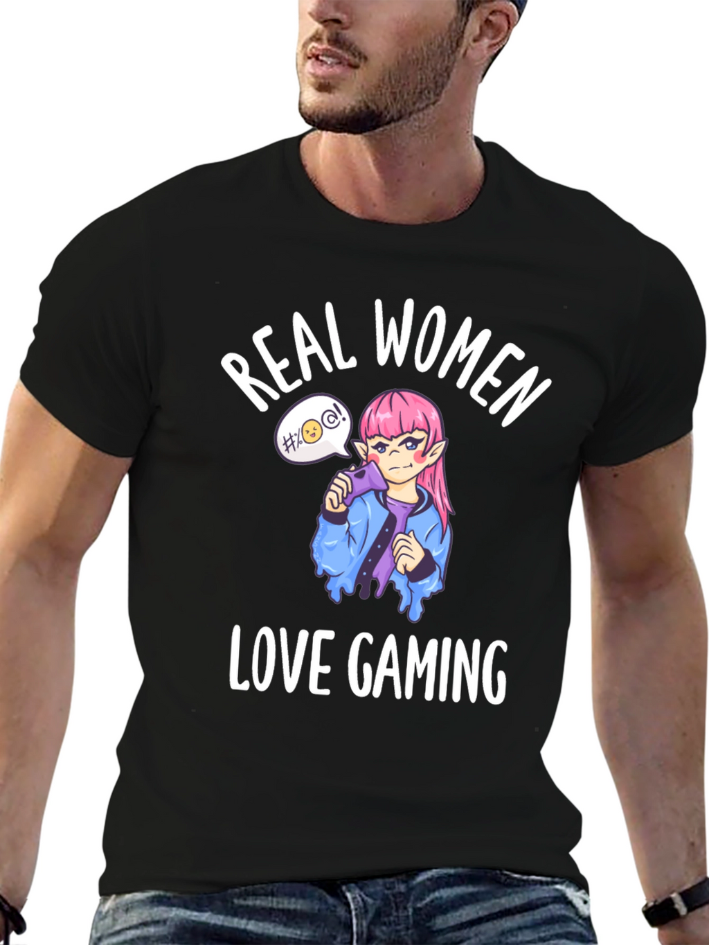 Real Women Love Gaming Black Graphic Tee