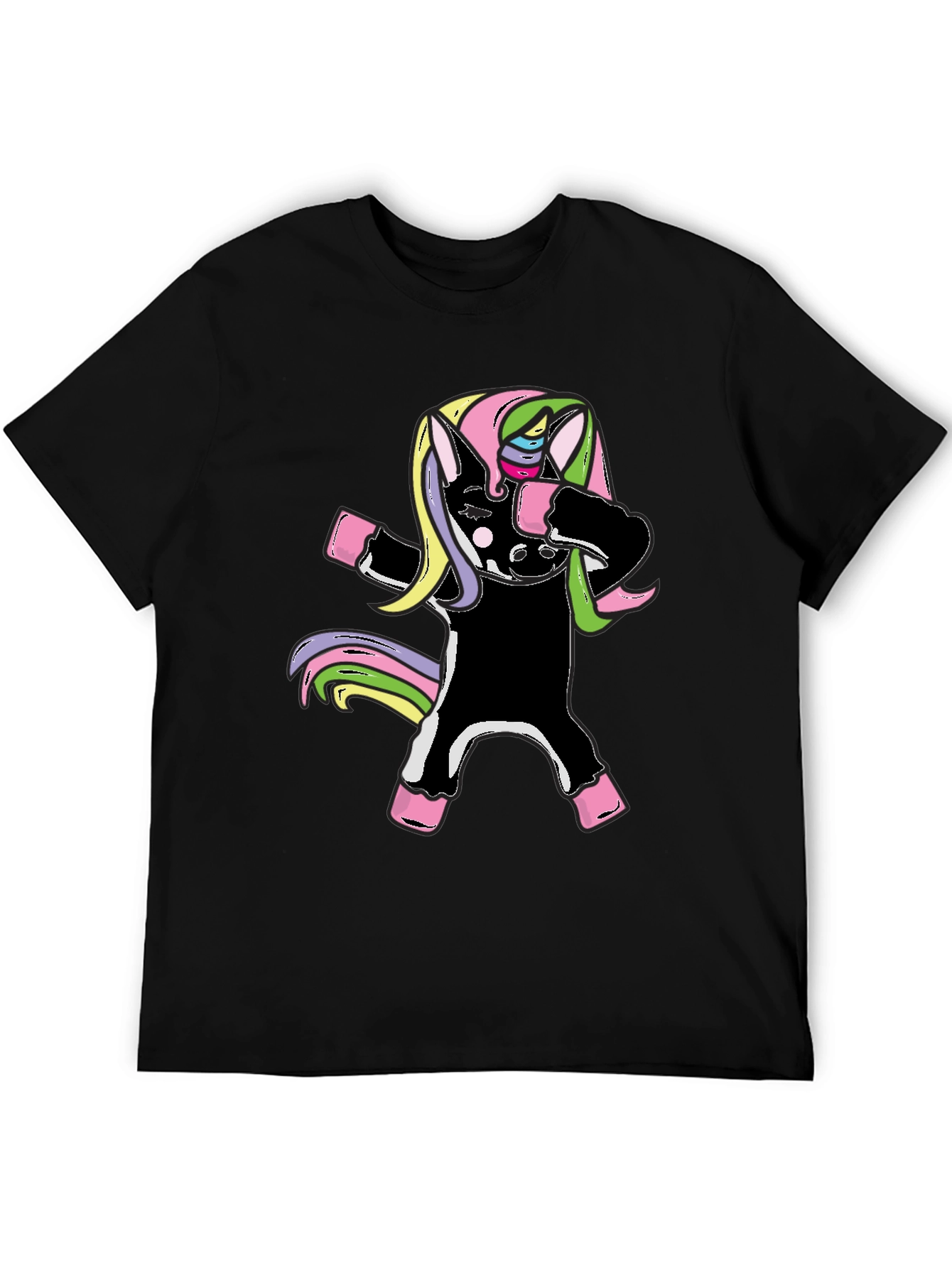 Unicorn Dabbing Graphic Tee - Black Cotton Shirt