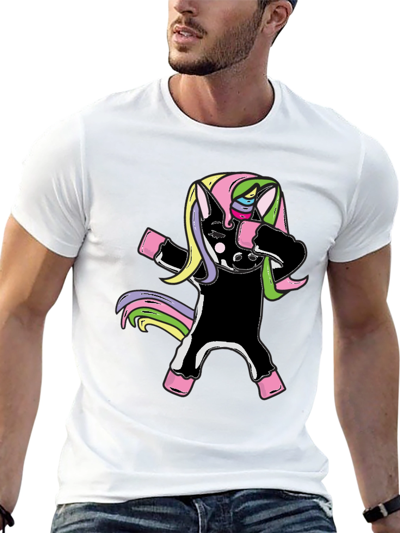 Unicorn Dabbing Graphic Tee - Black Cotton Shirt