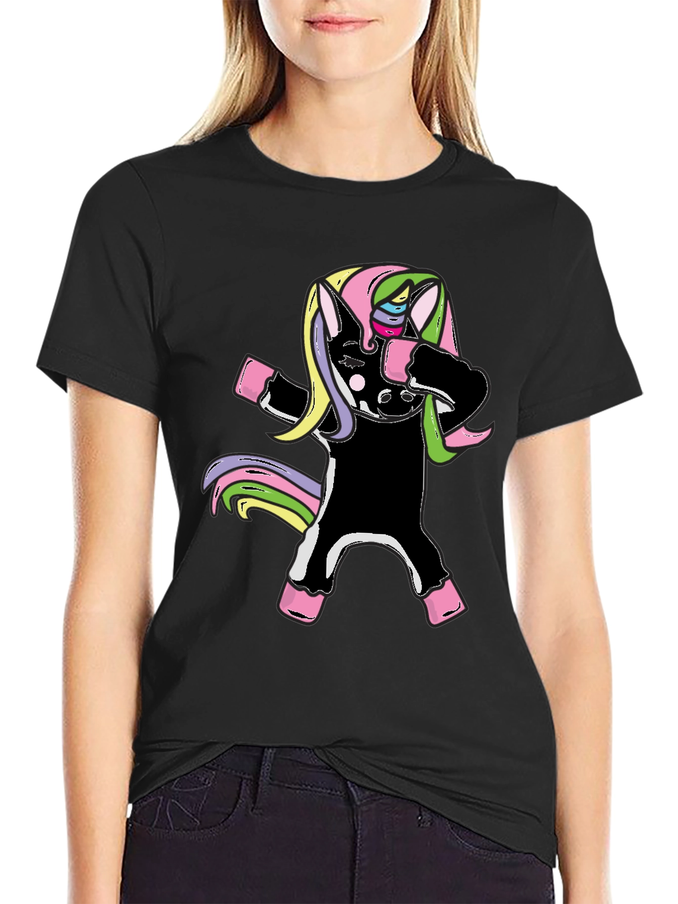 Unicorn Dabbing Graphic Tee - Black Cotton Shirt
