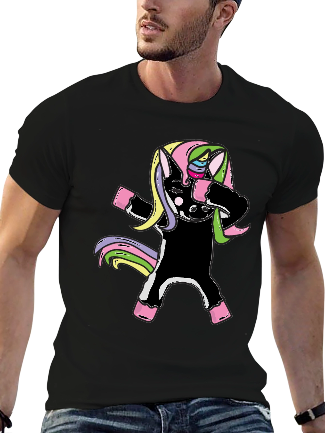 Unicorn Dabbing Graphic Tee - Black Cotton Shirt