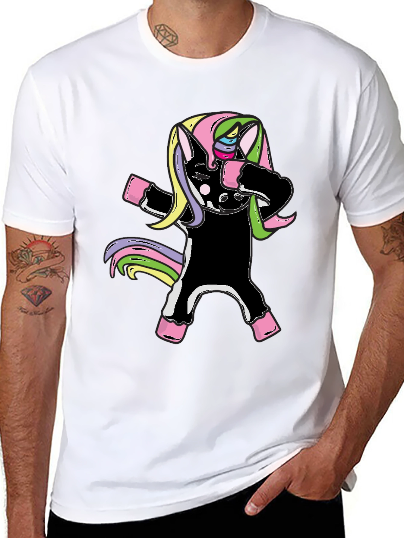 Unicorn Dabbing Graphic Tee - Black Cotton Shirt