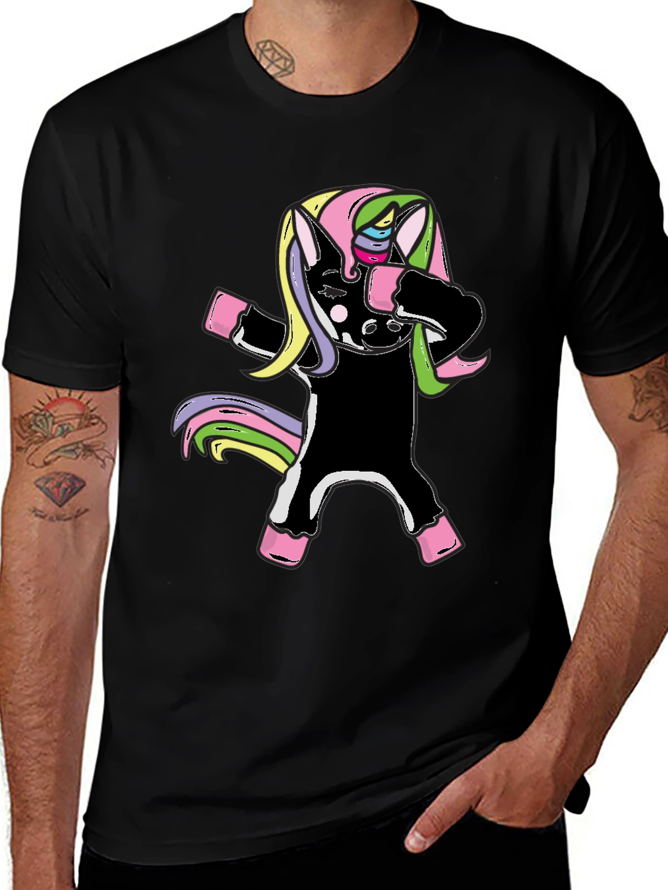 Unicorn Dabbing Graphic Tee - Black Cotton Shirt