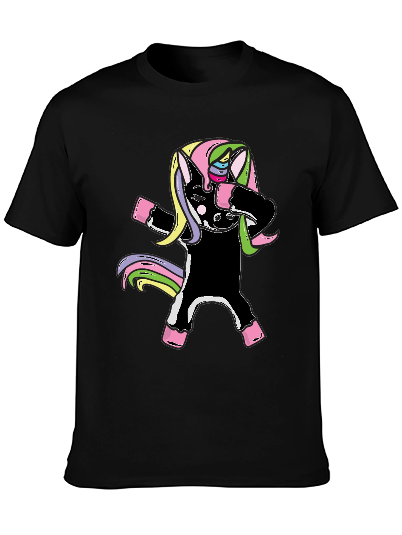 Unicorn Dabbing Graphic Tee - Black Cotton Shirt