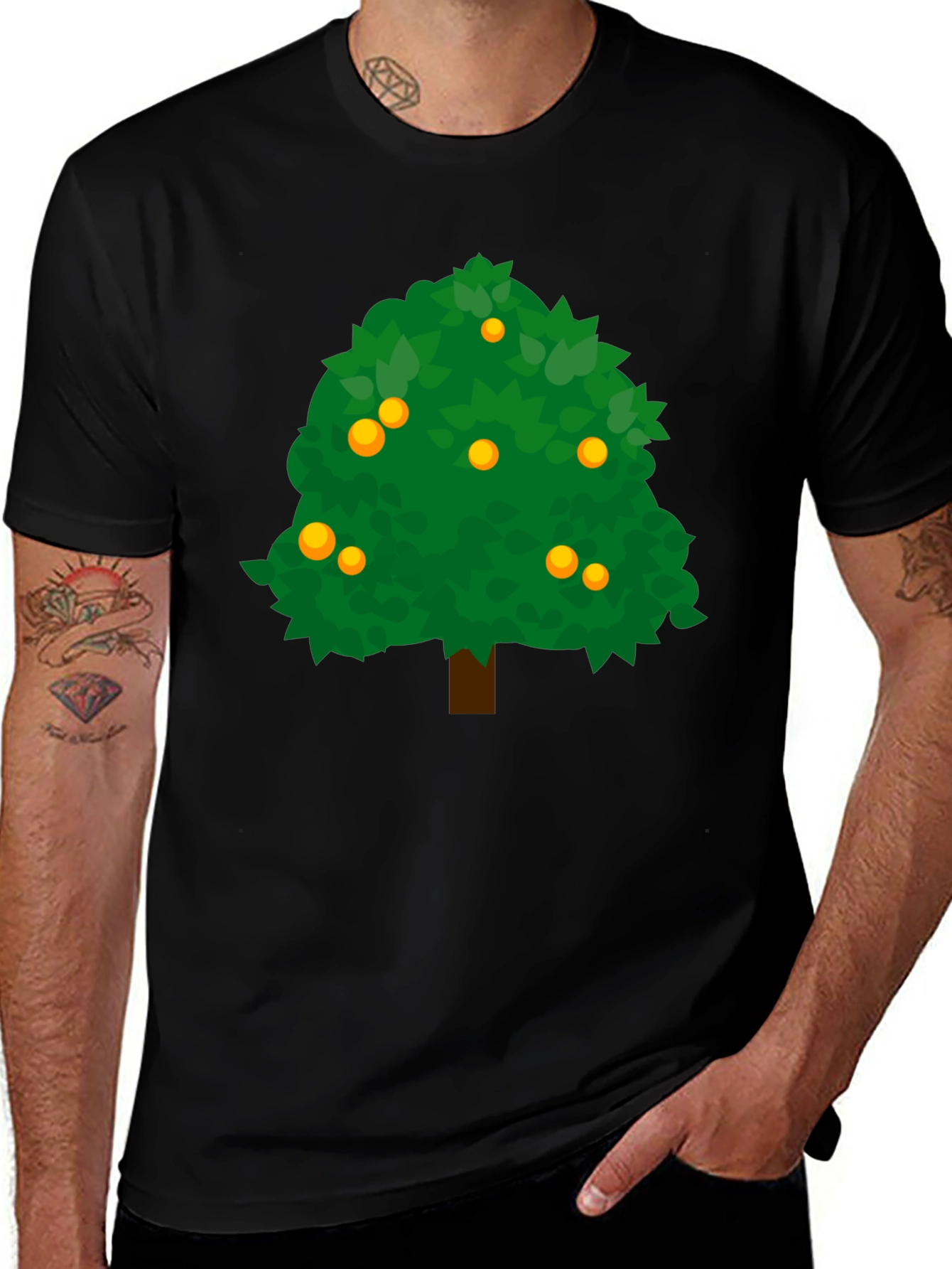 Orange Tree Graphic Tee - Nature Inspired Black T-Shirt