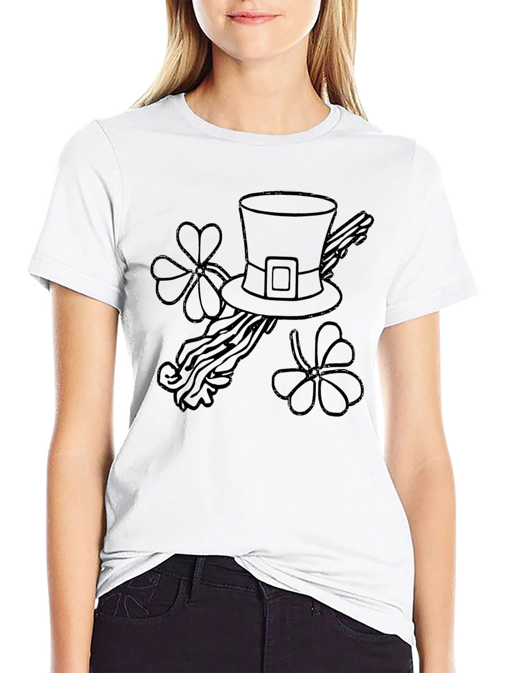 St. Patricks Day Hat & Shamrock Graphic Tee