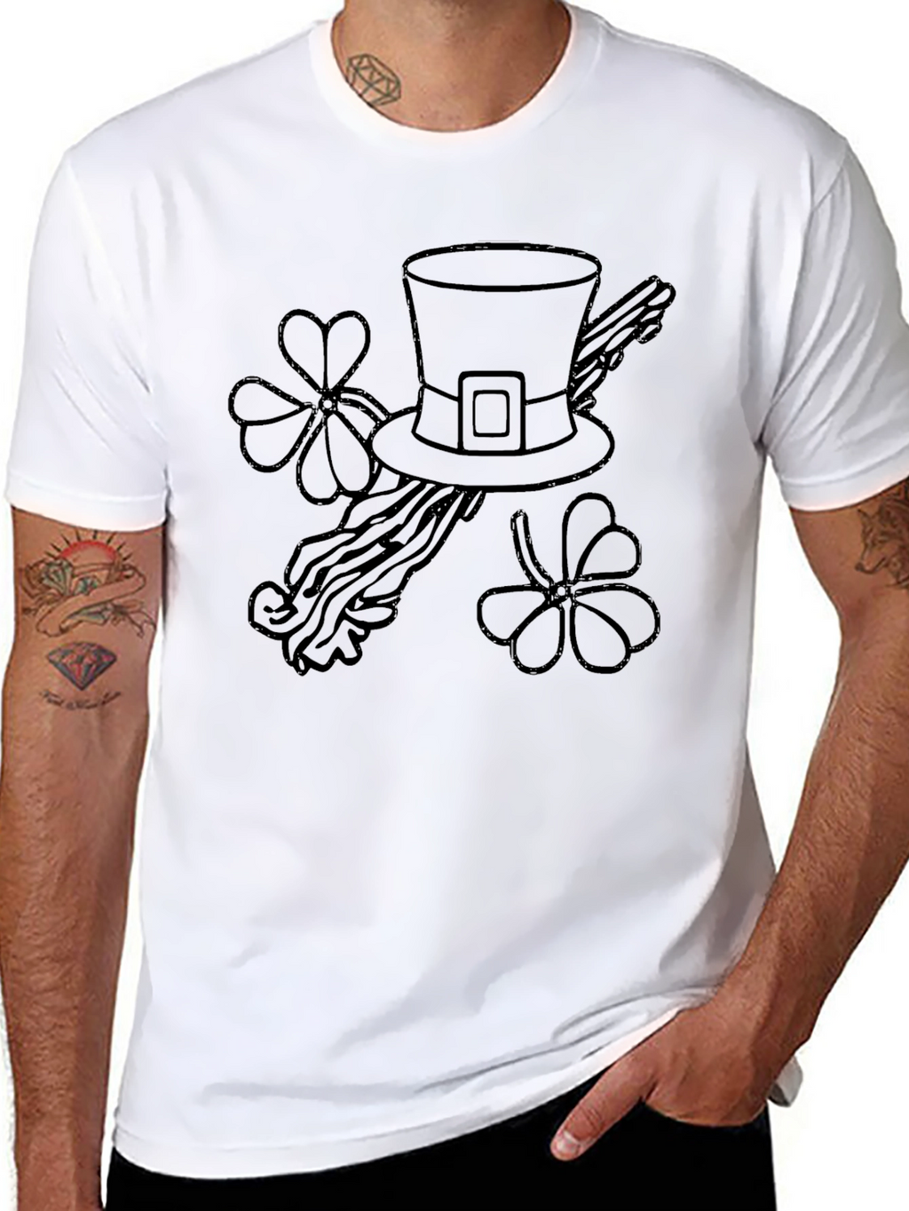 St. Patricks Day Hat & Shamrock Graphic Tee