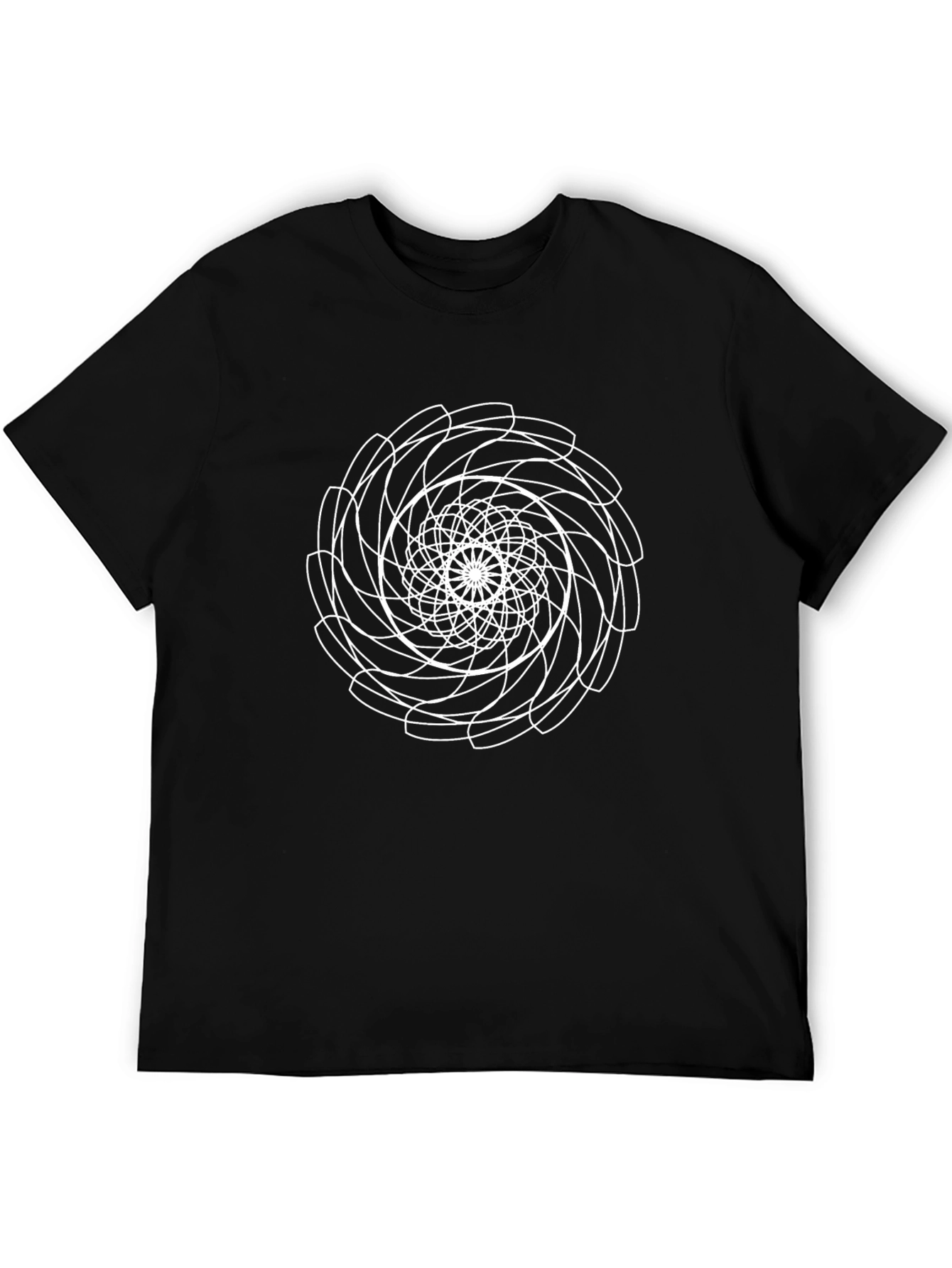 Mens Black T-Shirt with Geometric Swirl Design