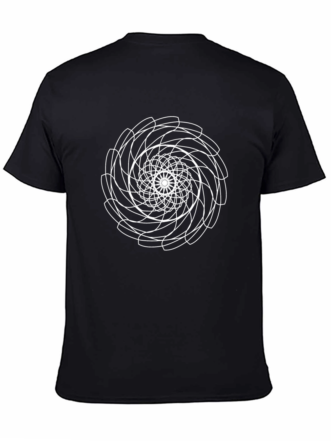 Mens Black T-Shirt with Geometric Swirl Design