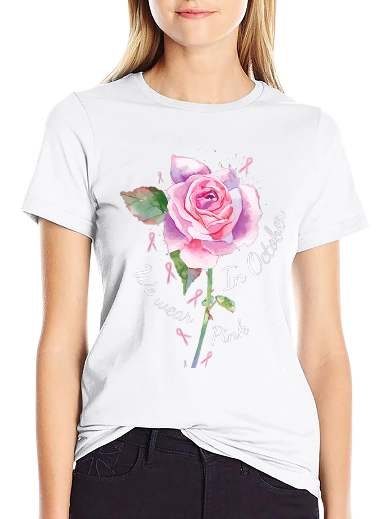 Pink Ribbon Rose T-Shirt