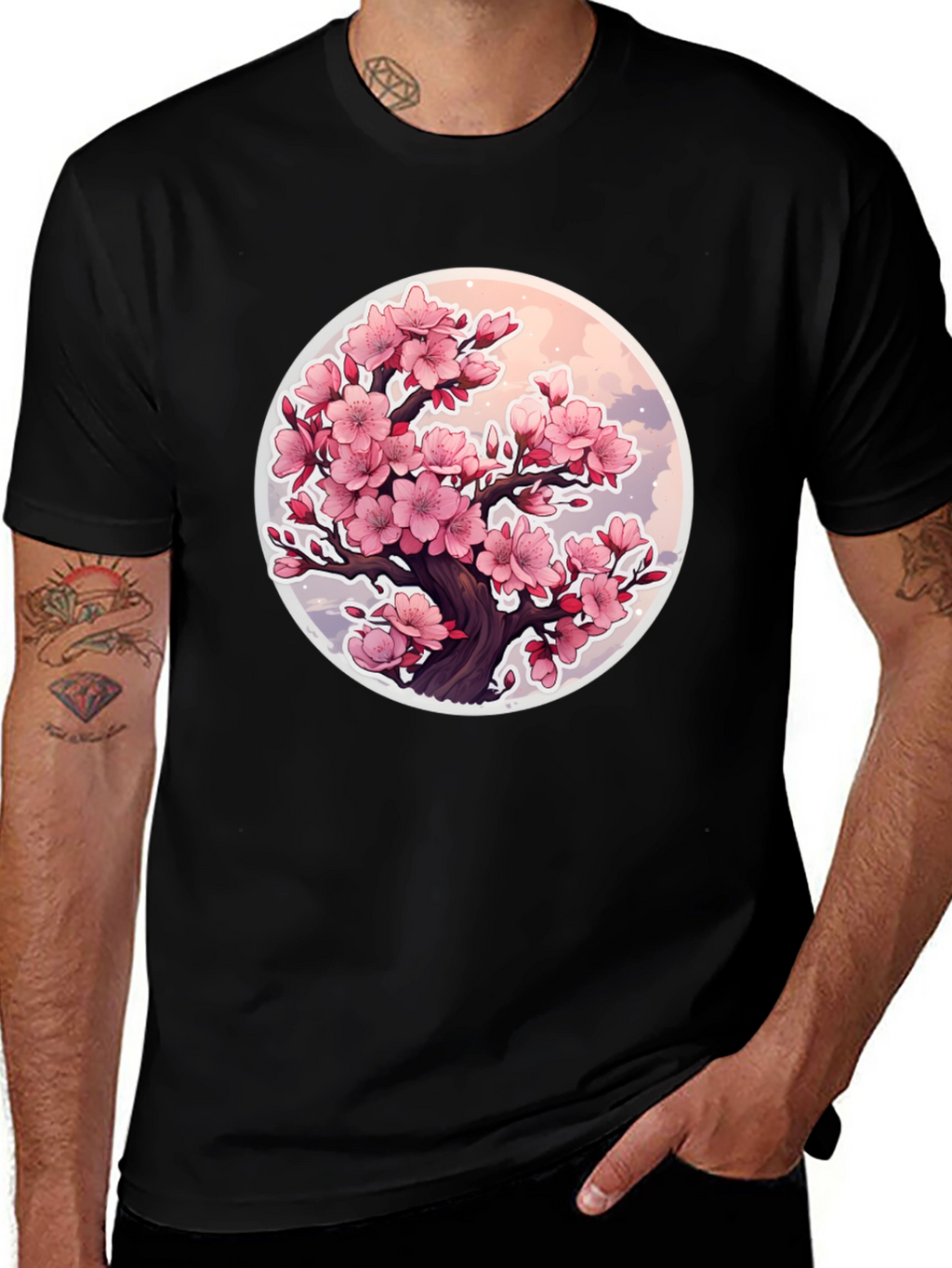 Cherry Blossom Tree Graphic T-Shirt - Black