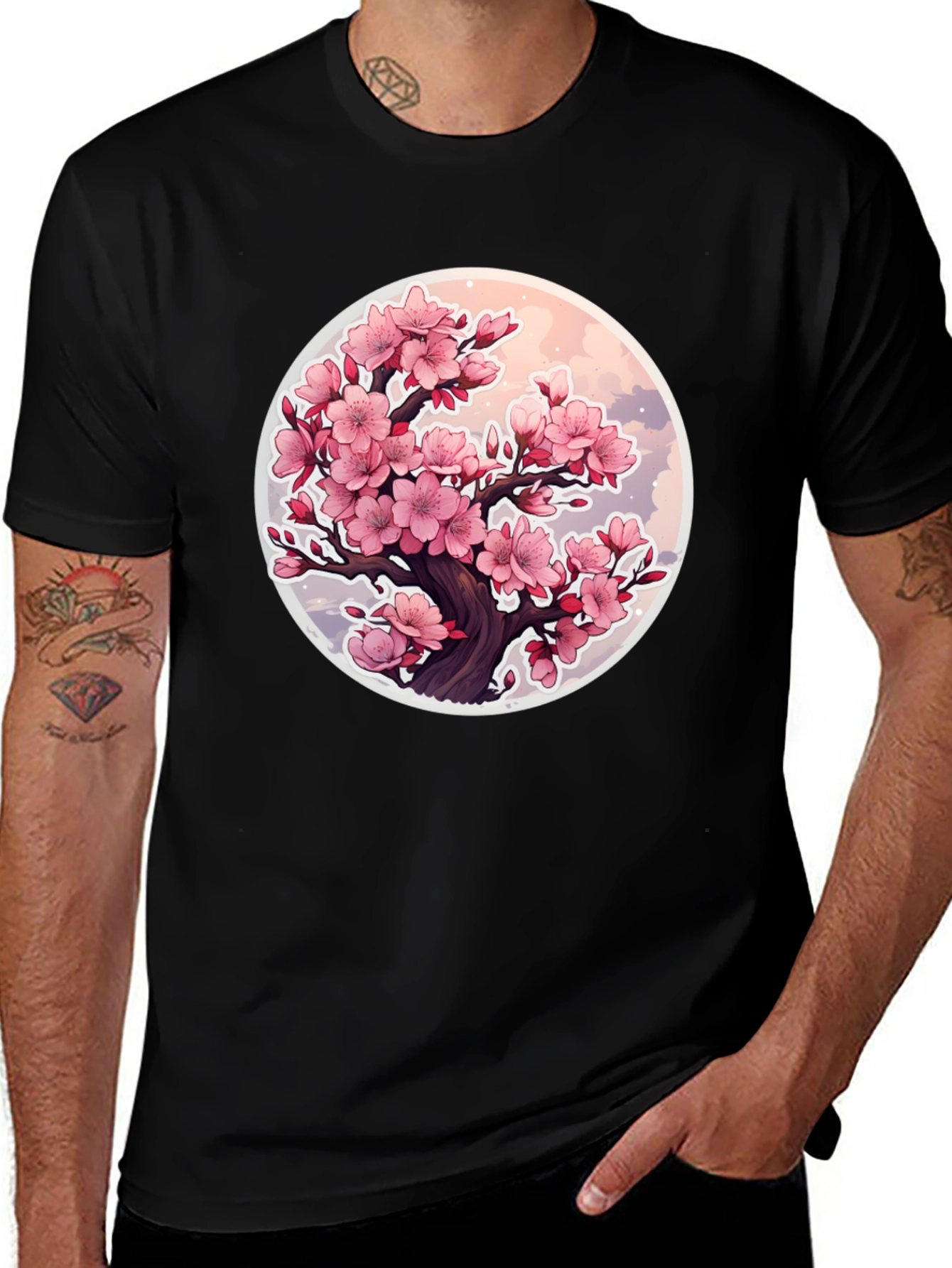 Cherry Blossom Tree Graphic T-Shirt - Black