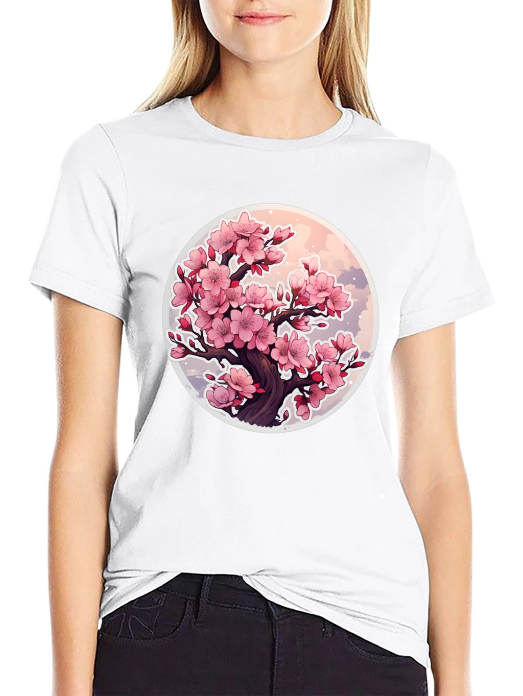 Cherry Blossom Tree Graphic T-Shirt - Black