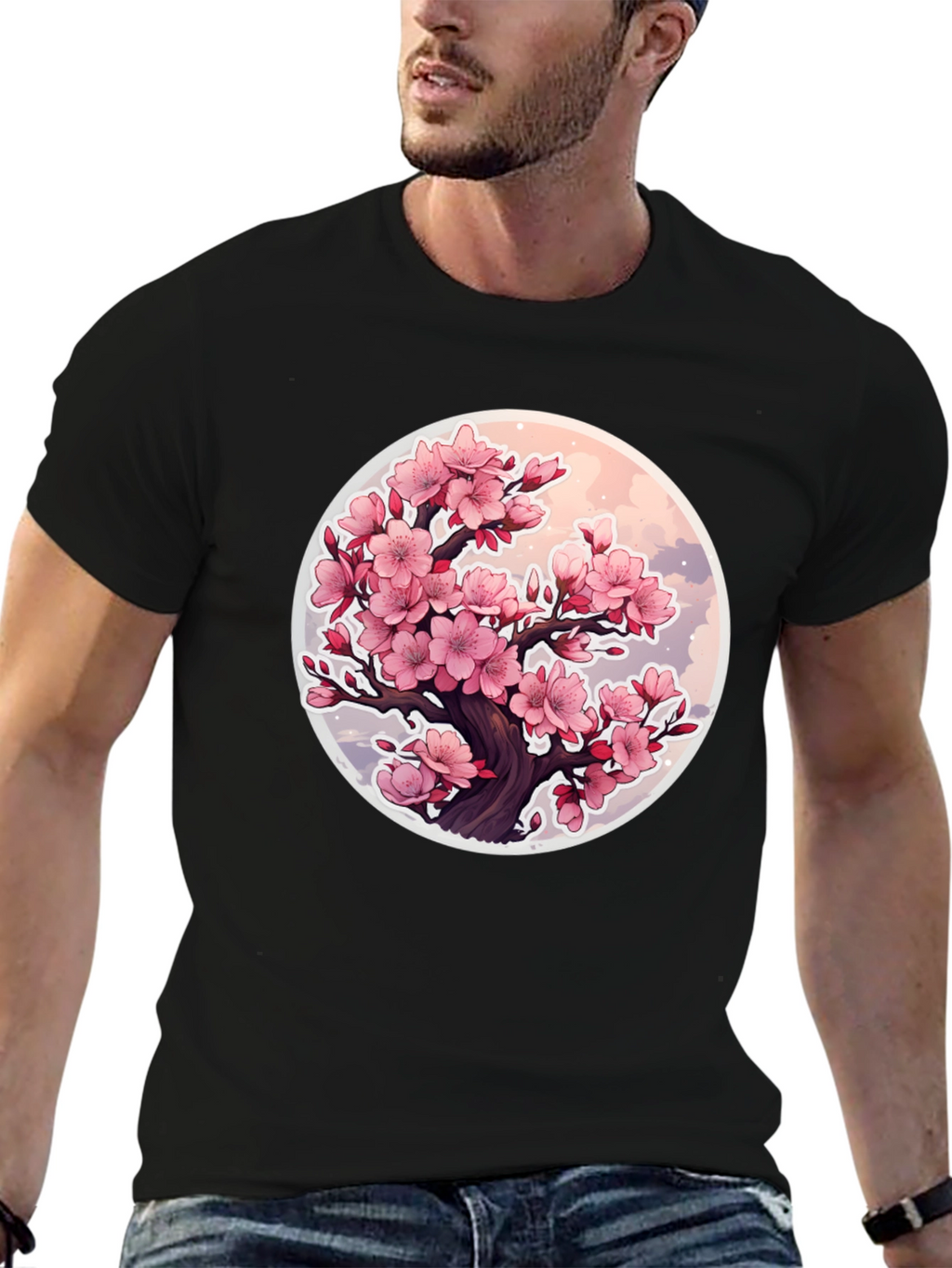 Cherry Blossom Tree Graphic T-Shirt - Black