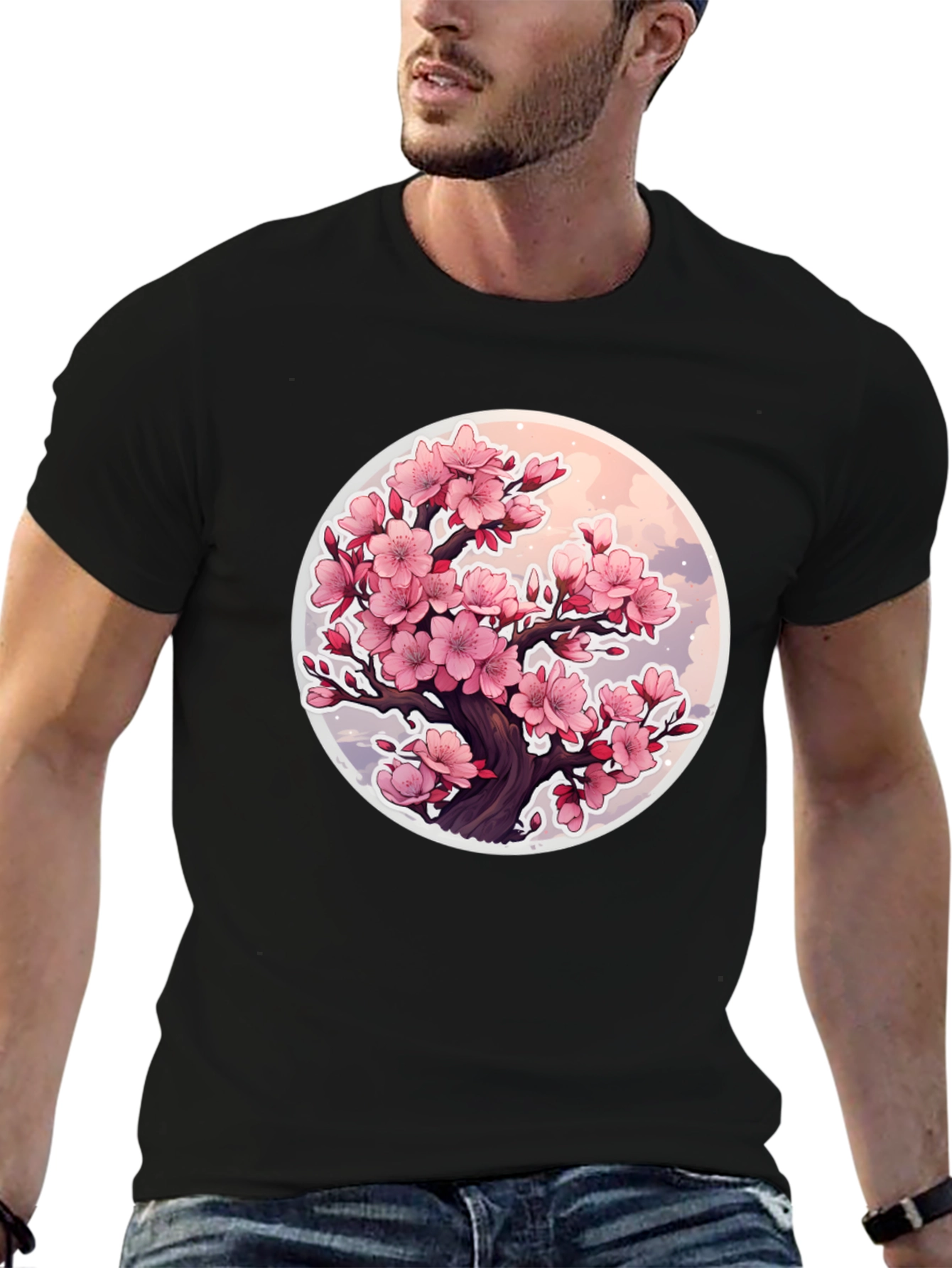 Cherry Blossom Tree Graphic T-Shirt - Black