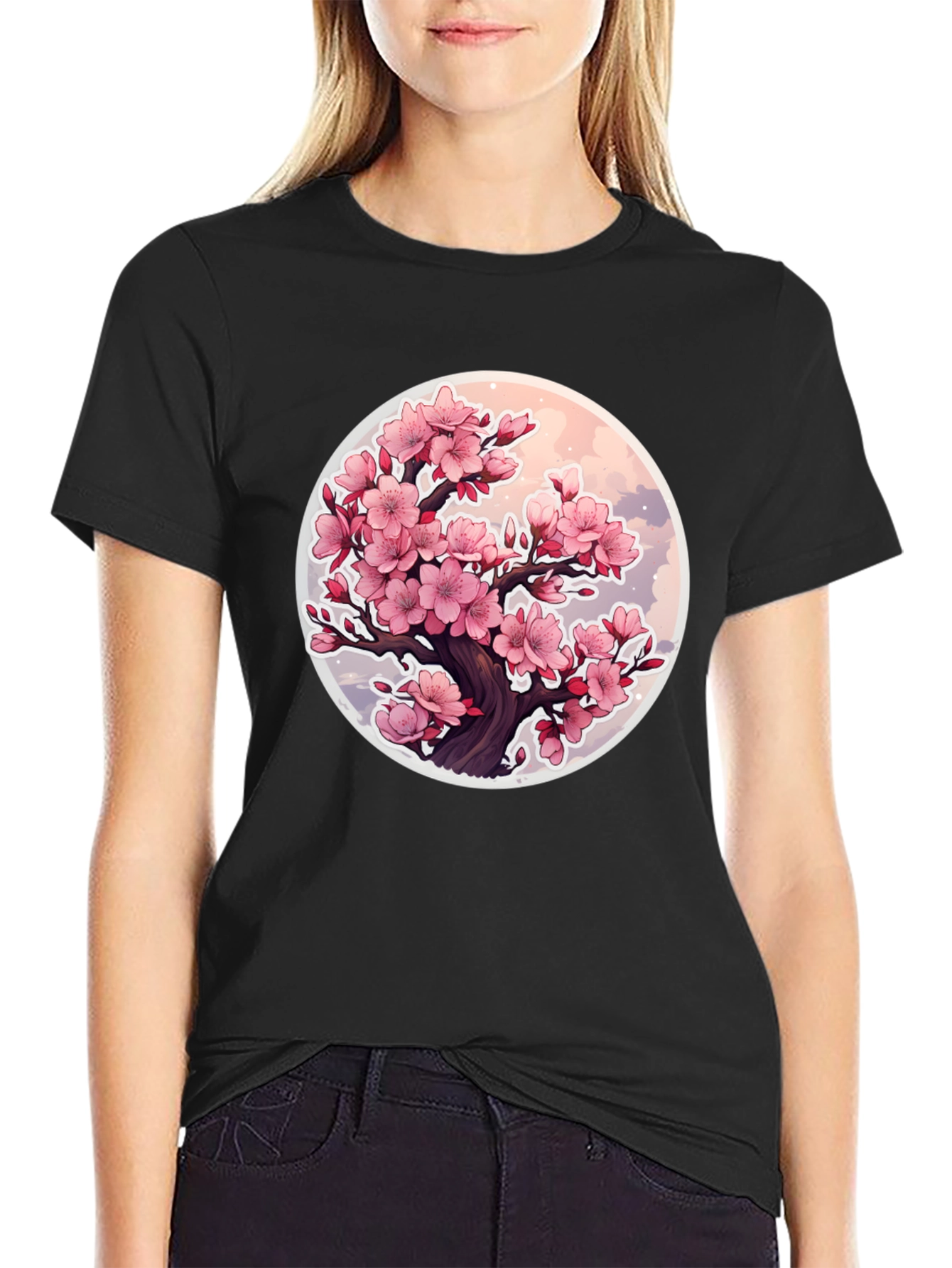 Cherry Blossom Tree Graphic T-Shirt - Black