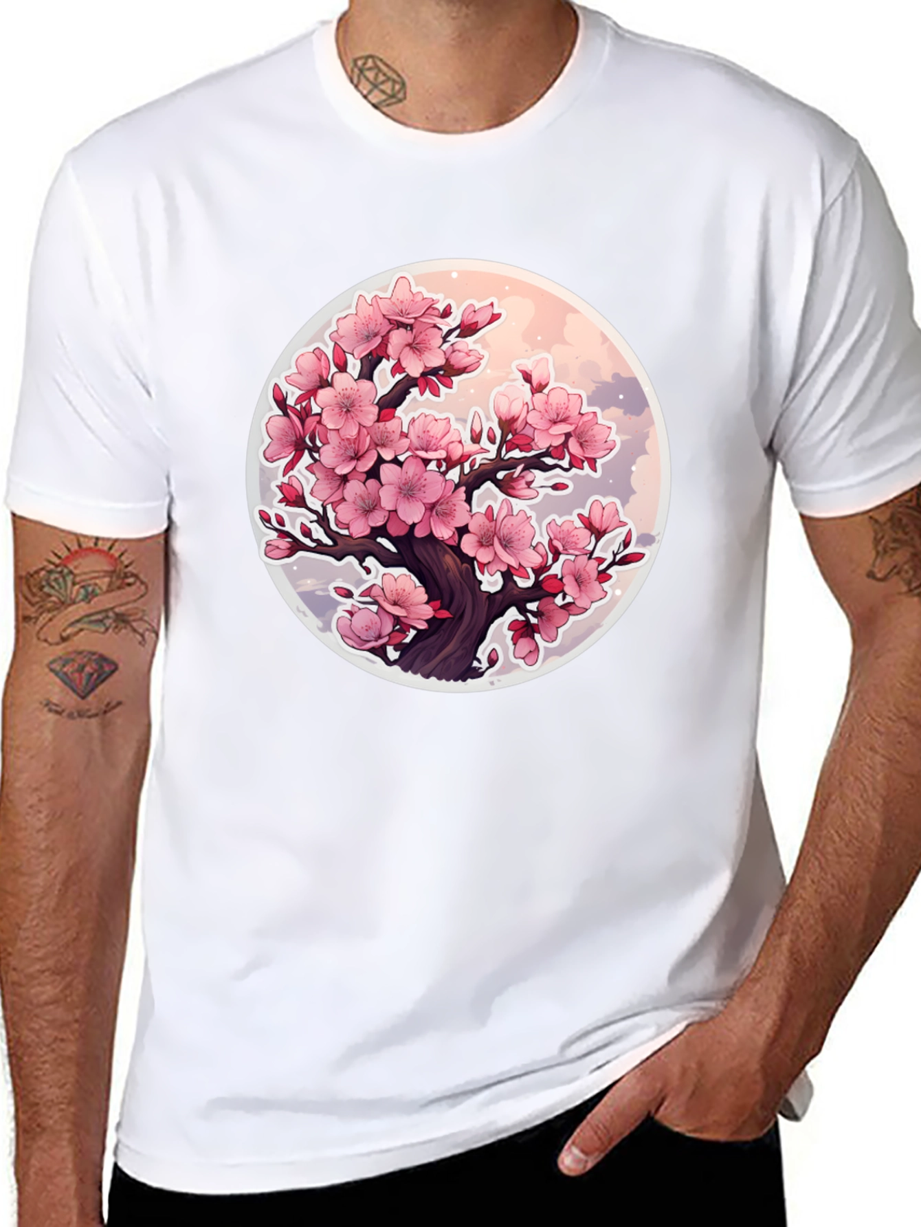 Cherry Blossom Tree Graphic T-Shirt - Black